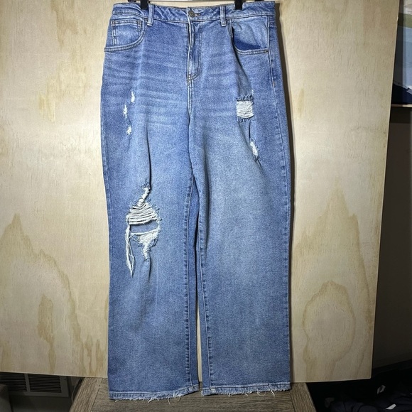 SO Super High Rise Wide Leg Jeans with Distressed Vintage Style Size 15 - Picture 1 of 10